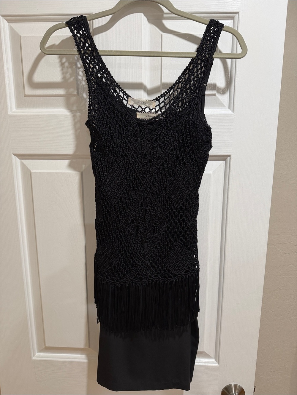 Black Crochet Fringe Tank Dress - Women's Stylish Layered Dress